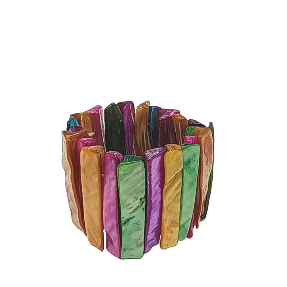 Abalone Stretch Bracelet 1.75” Wide Vtg 80s 90s Multicolor Mother Of Pearl Boho